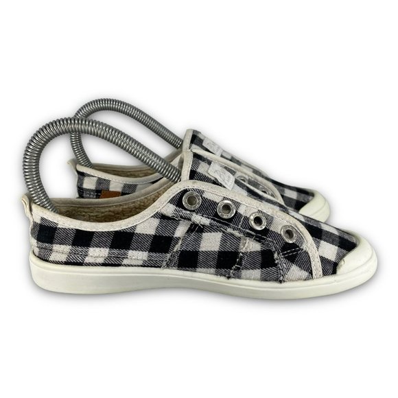 Blowfish Malibu Laceless Plaid Sneakers ZS006 Slip On Lined Black White Youth 3 - Picture 3 of 10